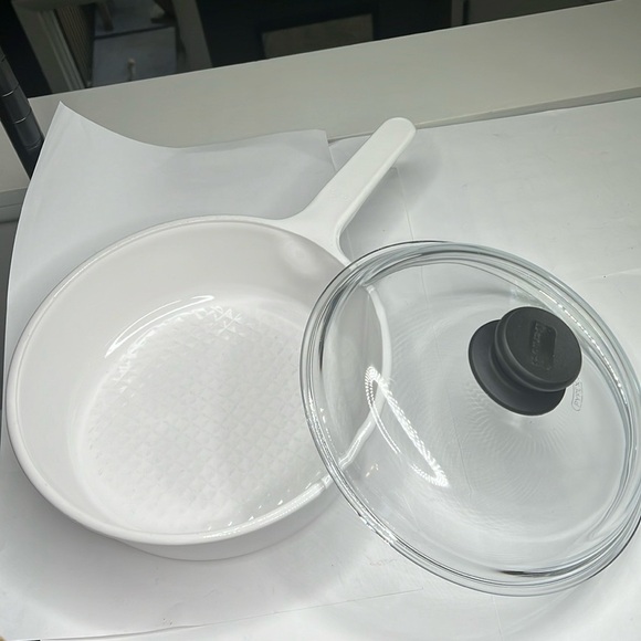 Vintage CORNING VISION White 10” Deep Fryer Fry Pan Skillet 12H w/Pyrex Lid - Picture 1 of 9